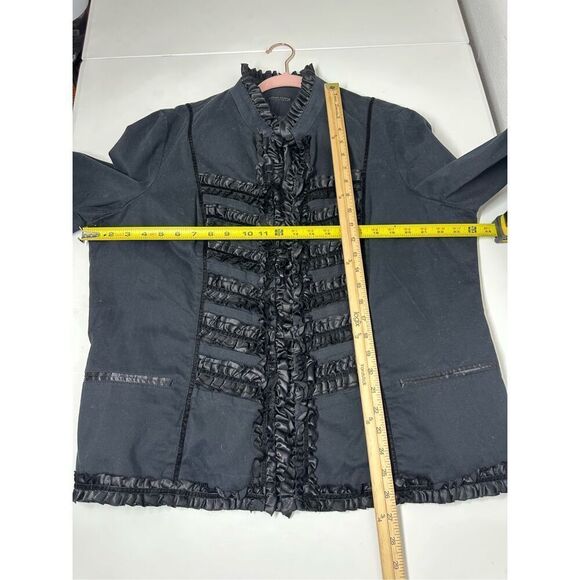 Simon Chang Denim Wear Women’s Bohemian Black Jacket Ruffle Satin Trim Sz20 Note - Picture 6 of 15